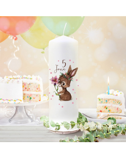 Geburtstagskerze Kerze zum Geburtstag Blume Hase Häschen Wunschname Alter wk134 + wahlweise passendes Teelichthüllen-Set te134