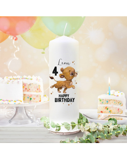 Geburtstagskerze Kerze zum Geburtstag Löwe Löwenbaby Wunschname Alter wk138 + wahlweise passendes Teelichthüllen-Set te138