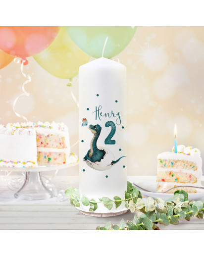 Geburtstagskerze Kerze zum Geburtstag Dino im Ei Wunschname Alter wk158 + wahlweise passendes Teelichthüllen-Set te158