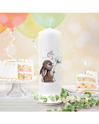 Geburtstagskerze Kerze zum Geburtstag Hase Häschen Pusteblume Wunschname Alter wk160 + wahlweise passendes Teelichthüllen-Set te160