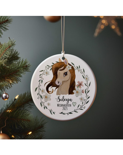 Weihnachtskugel Weihnachtsschmuck Keramik Baumanhänger Weihnachten personalisiert Namen Wunschname Pferd Pferdchen braun Tiere Baumkugel wkp15