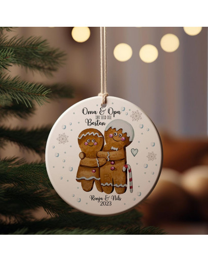 Weihnachtskugel Weihnachtsschmuck Baumanhänger personalisiert erstes Weihnachten Namen Lebkuchen Oma & Opa ihr seid die Besten Weihnachten Baumkugel wkp26