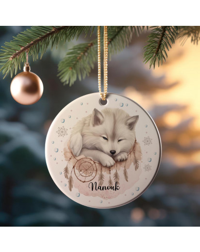 Weihnachtskugel Weihnachtsschmuck Keramik Baumanhänger Weihnachten personalisiert Namen Wunschname Fuchs Polarfuch Tiere Baumkugel wkp30