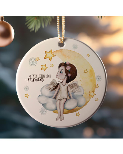 Weihnachtskugel Weihnachtsschmuck Keramik Baumanhänger Weihnachten personalisiert Namen Wunschname Schutzengel Engel auf Wolke Baumkugel Geschenk wkp53
