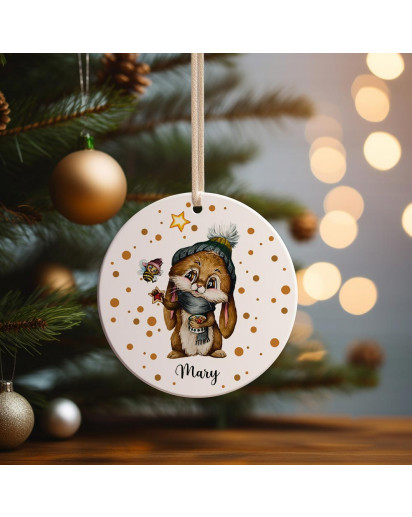 Weihnachtskugel Weihnachtsschmuck Keramik Baumanhänger Weihnachten personalisiert Namen Wunschname Hase Häschen Mädchen Plätzchen Kekse Tiere Baumkugel wkp6