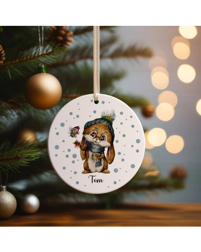 Weihnachtskugel Weihnachtsschmuck Keramik Baumanhänger Weihnachten personalisiert Namen Wunschname Hase Häschen Jungen Plätzchen Kekse Tiere Baumkugel wkp7