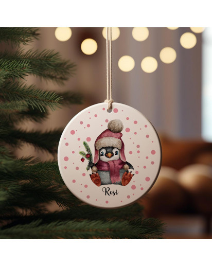 Weihnachtskugel Keramikanhänger Weihnachtsschmuck Keramik Baumanhänger Weihnachten personalisiert Namen Wunschname Pinguin Tiere Baumkugel wkp8