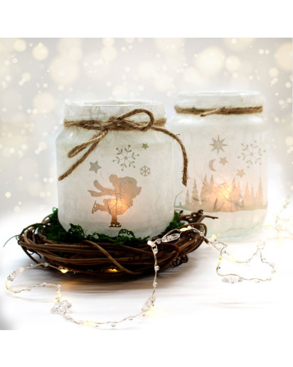 Feenlicht Feenwindlicht DIY Weihnachtsdeko Weihnachten Eisbär Schneekristalle Sterne Schneeflocken Lichtdeko Winter Aufkleber Glas Sticker wl5