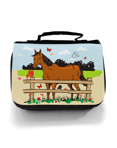 Waschtasche Kosmetiktasche Pferd auf Weide Wunschname toilet bag horse on willow desired name wt003