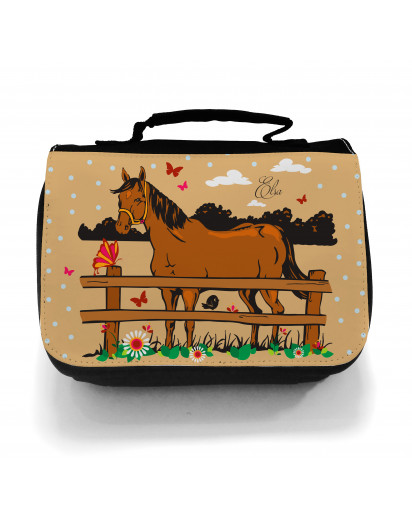 Waschtasche Kosmetiktasche Pferd auf Weide Wunschname toilet bag horse on willow desired name wt004