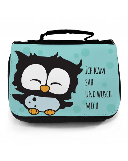 Waschtasche Kosmetiktasche Eule ich kam sah und wusch mich toilet bag owl i cam saw and washed me wt008