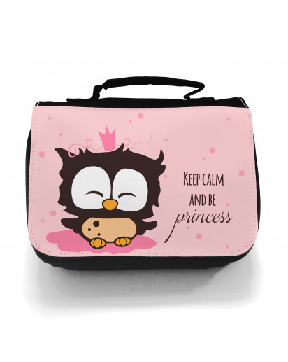 Waschtasche Kosmetiktasche Eule Prinzessin keep kalm and be princess toilet bag owl princess wt011