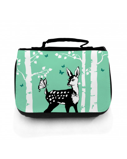 Waschtasche Kosmetiktasche Reh im Wald mit Schmetterlingen washbag deer with butterflies in forest wt021