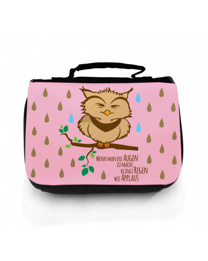 Waschtasche Kosmetiktasche Eule auf Ast mit Regentropfen toilet bag owl on branch with rain like applause wt041