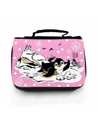 Hauptbild Waschtasche Pinguine auf Eisscholle mit Schneeflocken und Wunschname toilet bag penguins on ice floe with snowflakes and desired name wt049