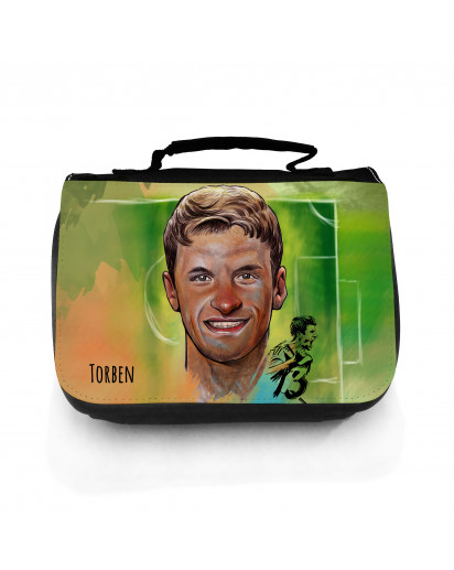 Waschtasche Waschbeutel Kulturbeutel Kosmetiktasche Reisewaschtasche Fussball Fussballer Müller mit Namen wt105 Washbag toilet bag sponge bag cosmetics bag travel washbag football soccer player Müller with name wt105