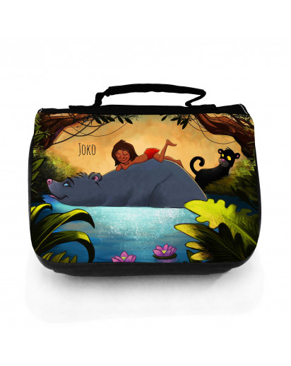 Waschtasche Waschbeutel Kulturbeutel Kosmetiktasche Reisewaschtasche Dschungeltiere mit Junge Bär Puma und Wunschnamen washbag toilet bag sponge bag cosmetics bag travel washbag jungle animals with boy bear cougar and custom name wt120