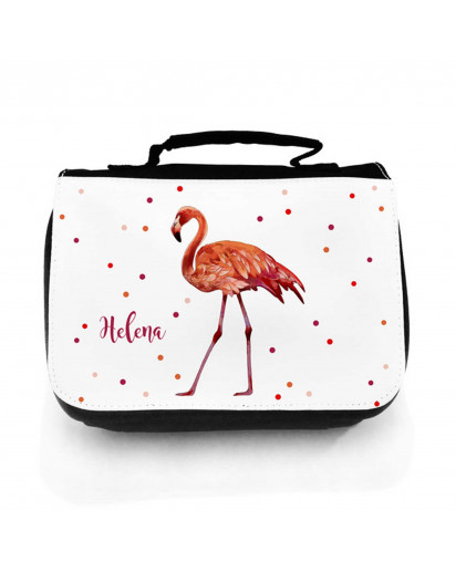 Waschtasche Waschbeutel Kulturbeutel Kosmetiktasche Reisewaschtasche Flamingo mit Wunschnamen und Punkte washbag toilet bag sponge bag cosmetics bag travel washbag flamingo with custom name and dots wt134