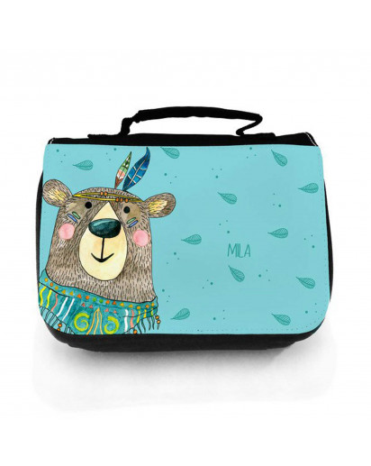 Waschtasche Waschbeutel Kulturbeutel Kosmetiktasche Reisewaschtasche Boho Bär mit Wunschnamen Washbag toilet bag sponge bag cosmetics bag travel washbag boho bear with custom name wt136