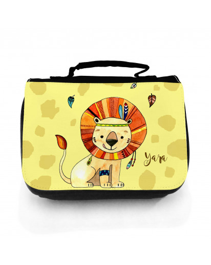 Waschtasche Waschbeutel Kulturbeutel Kosmetiktasche Reisewaschtasche Boho Löwe mit Wunschnamen washbag toilet bag sponge bag cosmetics bag travel washbag boho lion with custom name wt138