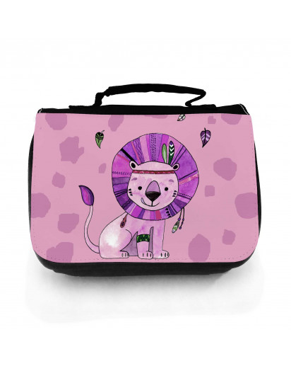 Waschtasche Waschbeutel Kulturbeutel Kosmetiktasche Reisewaschtasche Boho Löwe lila mit Wunschnamen washbag toilet bag sponge bag cosmetics bag travel washbag boho lion purple with custom name wt139