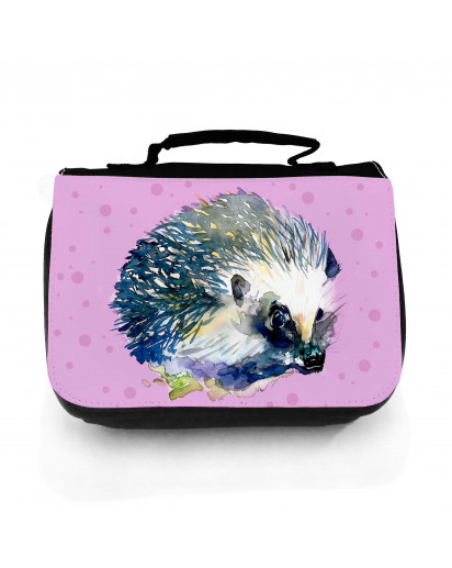 Waschtasche Waschbeutel Kulturbeutel Kosmetiktasche Reisewaschtasche Igel flieder mit Punkten washbag toilet bag sponge bag cosmetics bag travel washbag hedgehog lilac with dots wt141