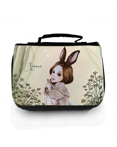 Waschtasche Waschbeutel Hase Hasenmädchen Huki Kulturbeutel Kosmetiktasche Reisewaschtasche individuellem Namen Wunschnamen wt200