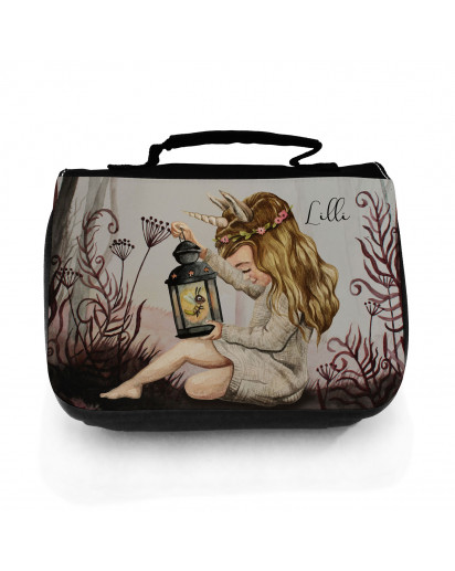 Waschtasche Waschbeutel Einhornmädchen Elva Kulturbeutel Kosmetiktasche Reisewaschtasche individuellem Namen Wunschnamen wt203