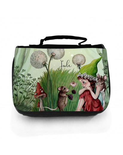 Waschtasche Waschbeutel Elfe Fee mit Maus im Wald Pusteblume Kulturbeutel Kosmetiktasche individuellem Namen Wunschnamen wt206