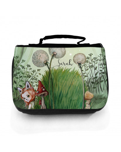 Waschtasche Waschbeutel Fuchsmädchen Fara im Wald Kulturbeutel Kosmetiktasche Reisewaschtasche individuellem Namen Wunschnamen wt207