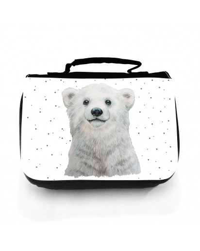 Waschtasche Waschbeutel mit Eisbär Polarbär & Punkte Kulturbeutel Kosmetiktasche Reisewaschtasche individuell Motiv Tier wt208