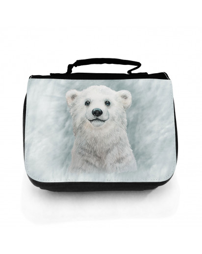 Waschtasche Waschbeutel mit Eisbär Polarbär im Schneesturm Kulturbeutel Kosmetiktasche Reisewaschtasche individuell Motiv Tier wt209