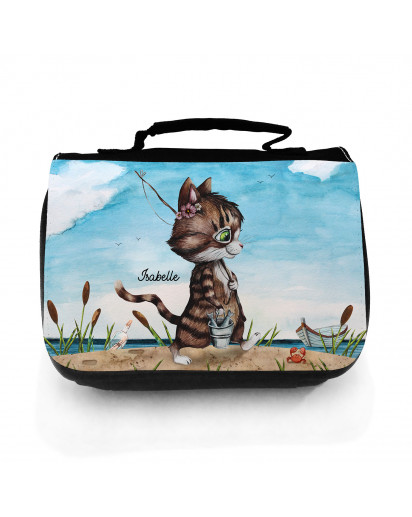 Waschtasche Waschbeutel Katze Kätzchen Angelkatze Angel Kulturbeutel Kosmetiktasche Reisewaschtasche individuellem Wunschnamen wt221