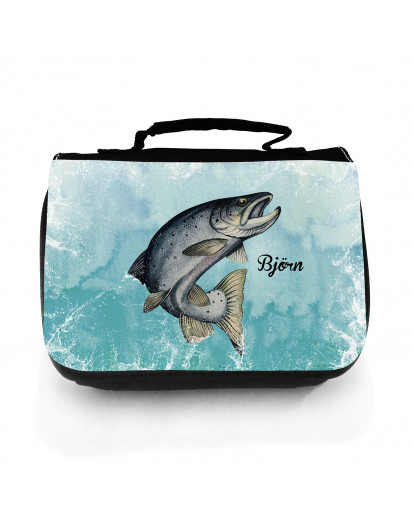 Waschtasche Waschbeutel Meerforelle Lachsforelle Fisch Kulturbeutel Kosmetiktasche Reisewaschtasche individuellem Wunschnamen wt222