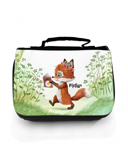 Waschtasche Waschbeutel Fuchs Füchschen mit Buch Kulturbeutel Kosmetiktasche Reisewaschtasche individuellem Wunschnamen wt224