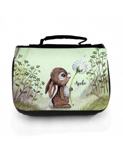 Waschtasche Waschbeutel Hase Häschen mit Pusteblume Kulturbeutel Kosmetiktasche Reisewaschtasche individuellem Wunschnamen wt225