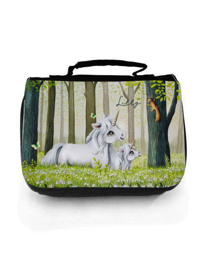 Waschtasche Kosmetiktasche Tasche Federtasche Federmappe Einhorn Mama mit Junges Wunschname Geschenk Bundle56 wt249 fm254