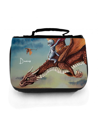 Waschtasche Kosmetiktasche Tasche Federtasche Federmappe Drache mit Ritter Wunschname Geschenk Bundle58 wt251 fm256