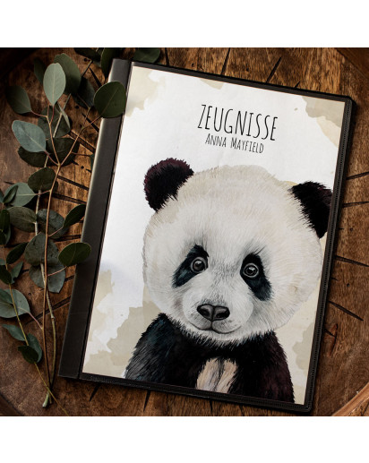 Zeugnismappe Hausaufgabenheft Hülle Pandabär Panda Bär Pandababy Junges Jungtier personalisierbar Schulanfang Schulanfänger Einschulung Wunschname Name zm06 hh06