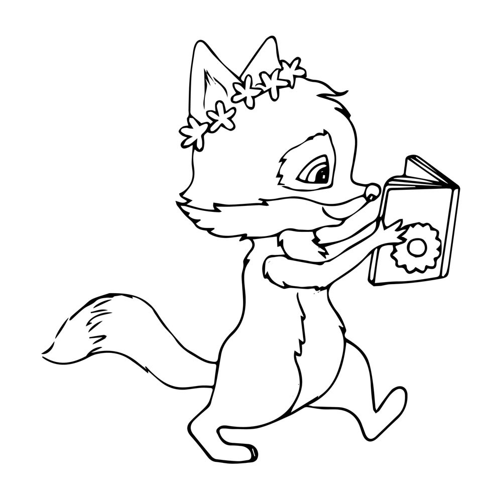 Ausmalbild Fuchs Füchschen mit Buch Druck AU5 Wandtattoos Elfentür