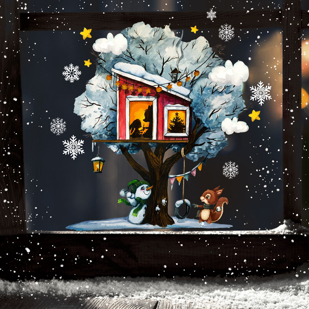 Fensterbild Weihnachtsdeko Weihnachten Baum Baumhaus