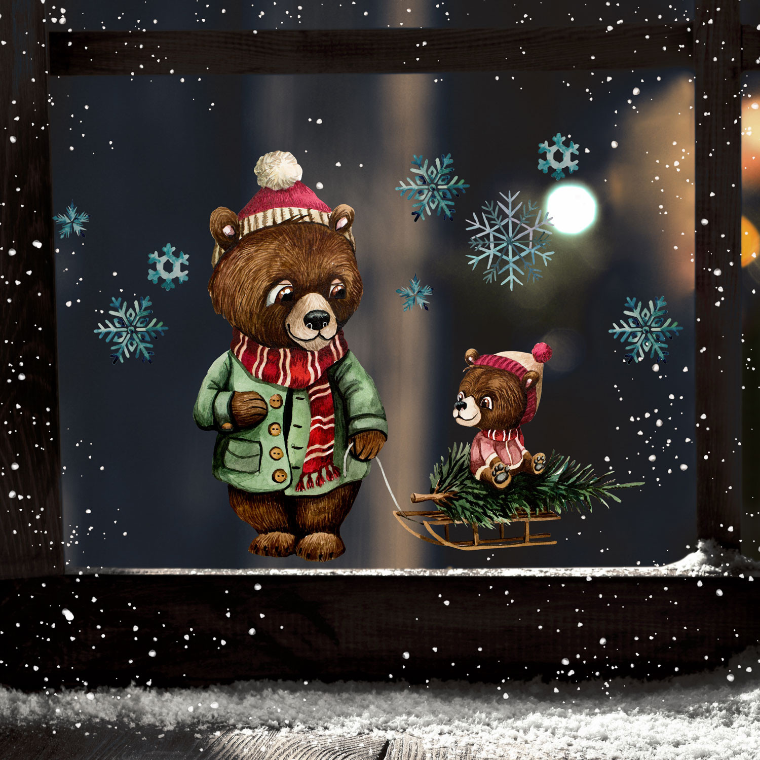 Fensterbild Weihnachtsdeko Weihnachten Bär Papabär Baby