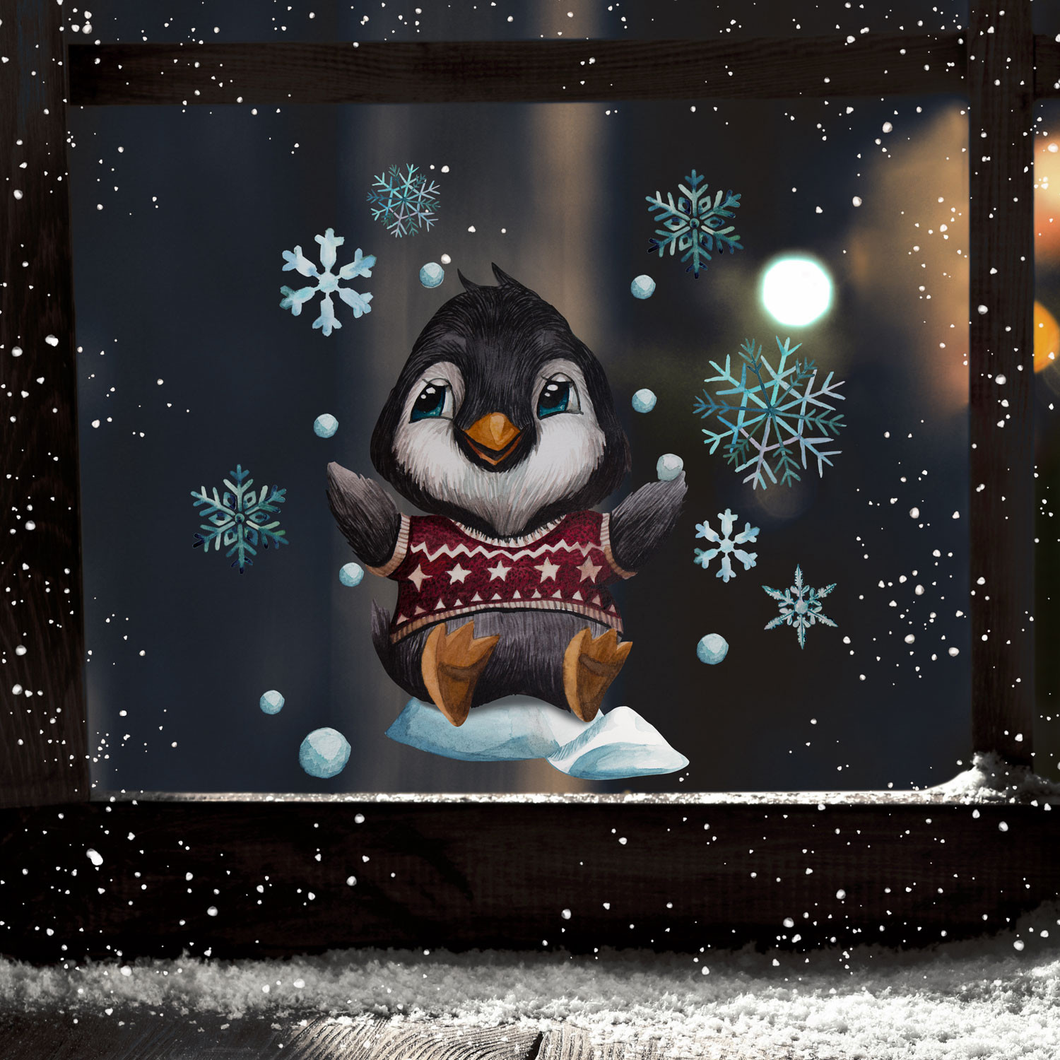 Fensterbild Weihnachtsdeko Pinguin - bei wolga-kreativ bestellen
