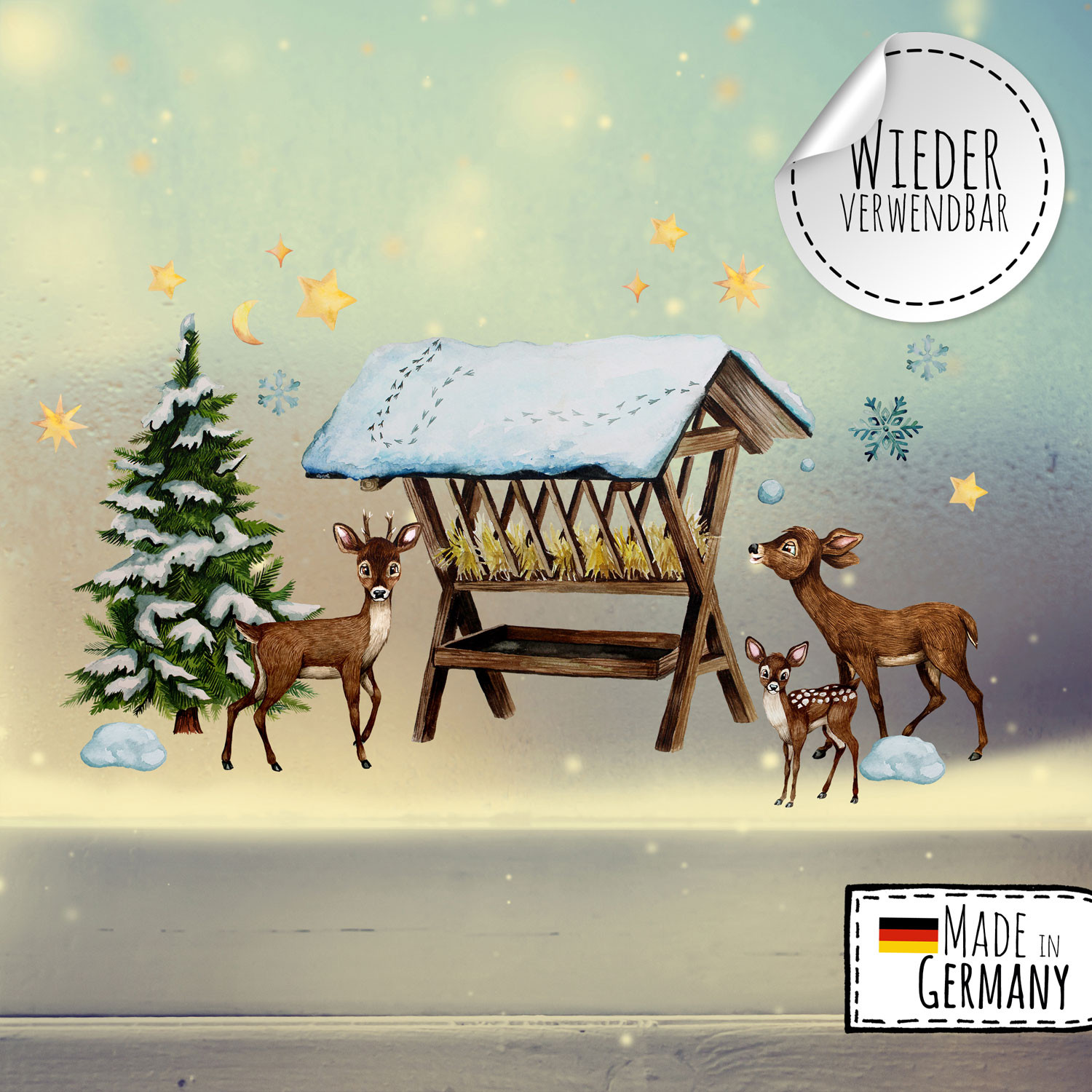 9-teilige Fensterbilder-Set – Winter & Weihnachtsmotive, Statisch Haftend, Wiederverwendbar