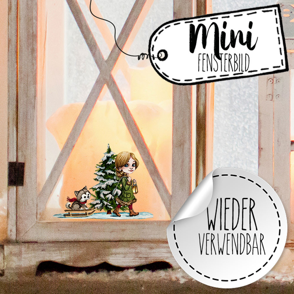 Mini Fensterbild Weihnachtsdeko Weihnachten Madchen Husky Hund Baum Wiederverwendbar Fensterdeko Winter Fensterbilder Kinder Bf85mini Wandtattoos Elfentur Tassen