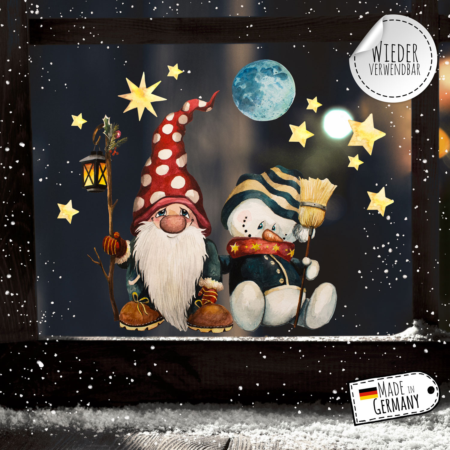 Fensterbild Weihnachtsdeko Weihnachten Zwerg Schneemann