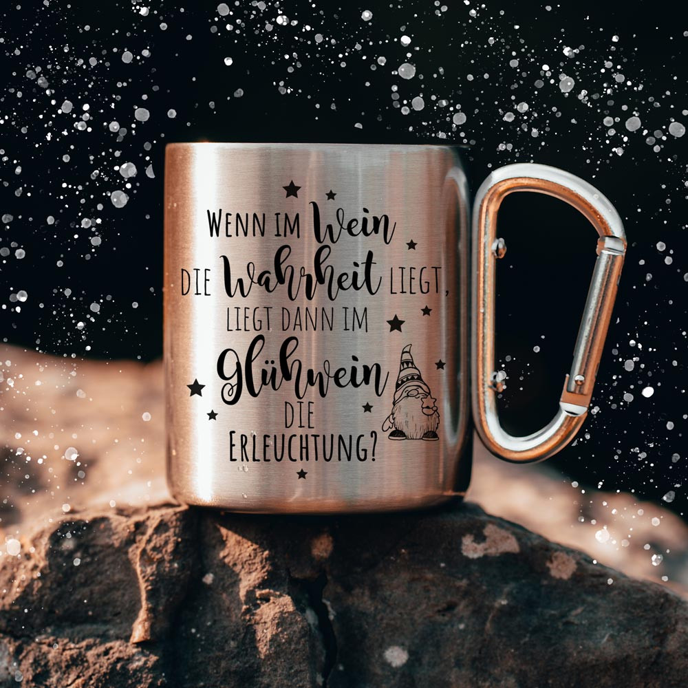 Campingbecher Edelstahl mit Karabiner Tasse Becher Kaffeebecher Camping