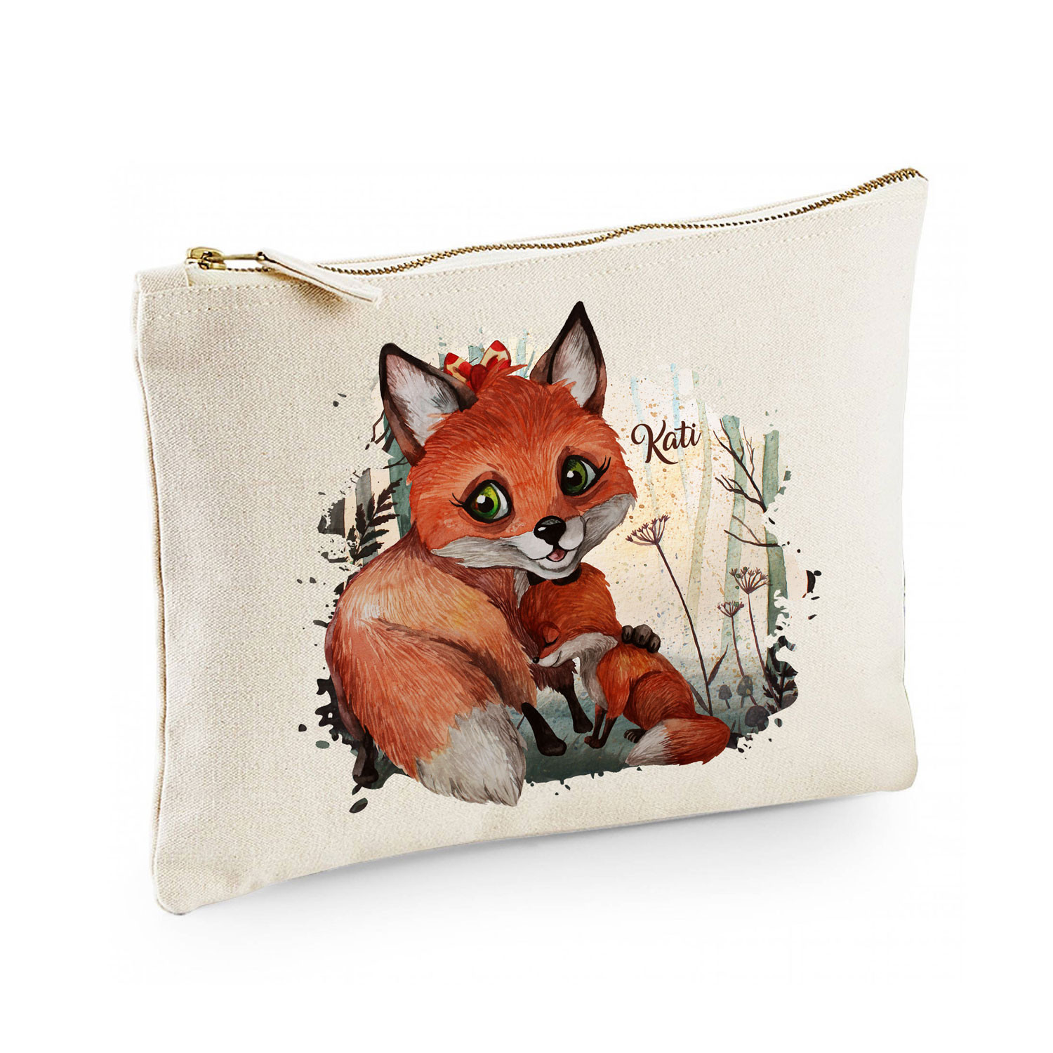Canvas Pouch Tasche Mit Faultier-Motiv – Personalisierbar Mit Namen, 20x28 Cm, Reißverschluss, Aus Baumwolle