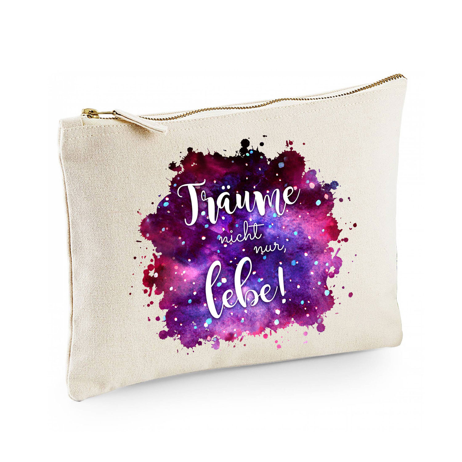 Canvas Pouch Tasche Galaxie mit Spruch Träume nicht nur lebe