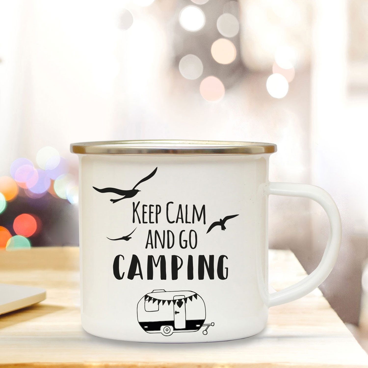 Emaille Becher Camping Tasse Wohnwagen Camper & Spruch Motto keep calm and  go camping Kaffeetasse Zitat Geschenk eb140 ~ Wandtattoos Elfentür, Tassen